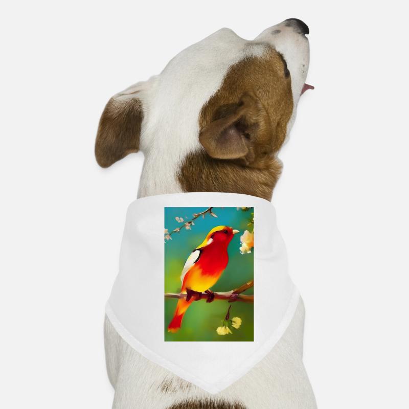 Vogel auf Ast mit bunten Blüten Hunde-Bandana