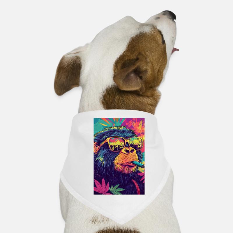 Psychedelischer Affe mit Sonnenbrille - Hunde-Bandana - Weiß