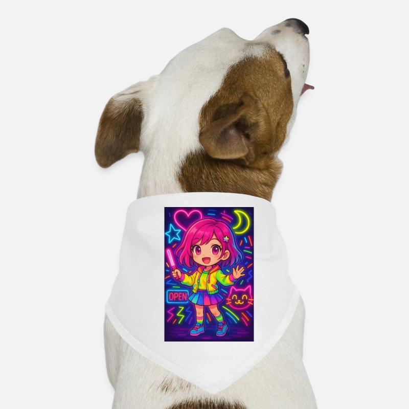 Neon Chibi Magic - Énergie d’anime colorée - Bandana pour chien - blanc