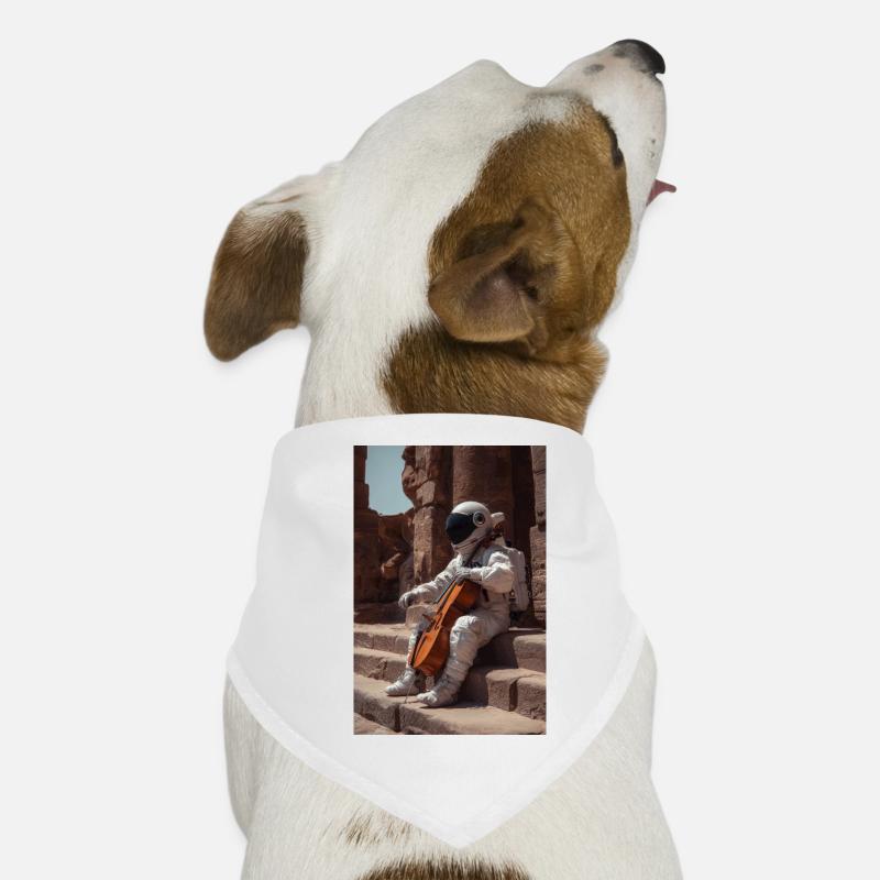 Astronaute avec violoncelle sur des marches antiques Bandana pour chien