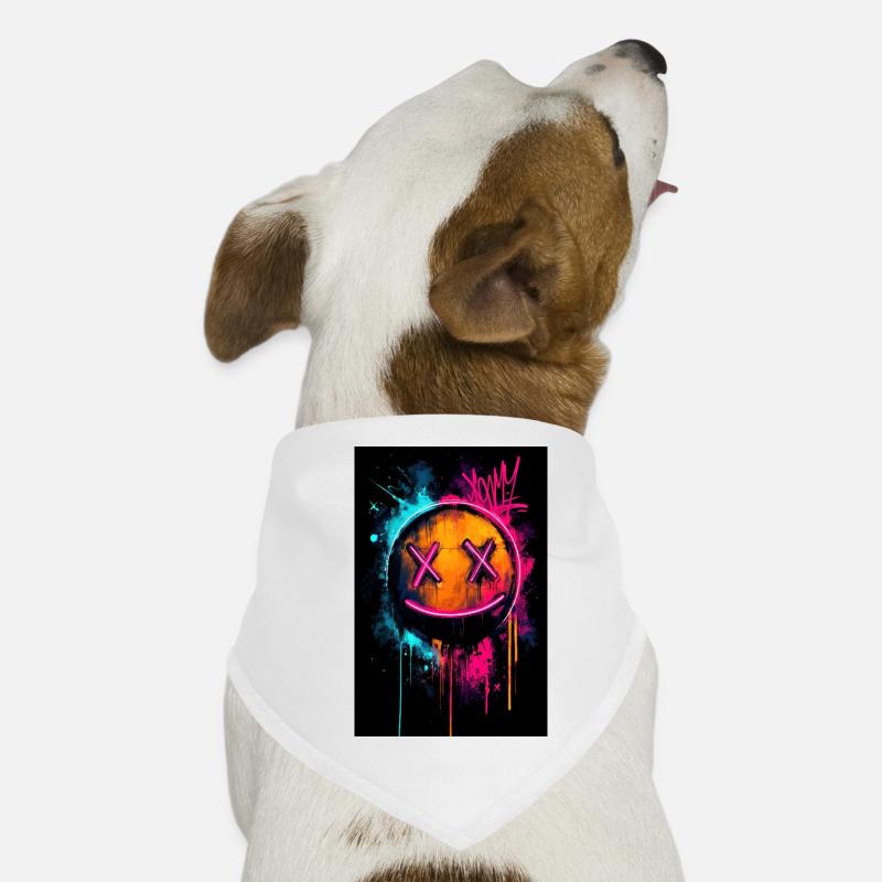 Neon-Graffiti-Smiley mit X-Augen Hunde-Bandana