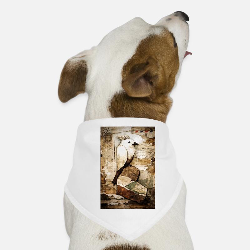White Parrot in Vintage Collage Dog Bandana