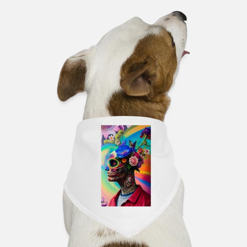 ARTWORK Flower Skull Head Guy - Hunde-Bandana - Weiß