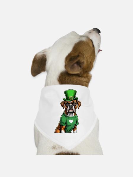 Boxer Dog St. Patrick's Day I Irish Green Hat St - Hunde-Bandana - Weiß - Vorne