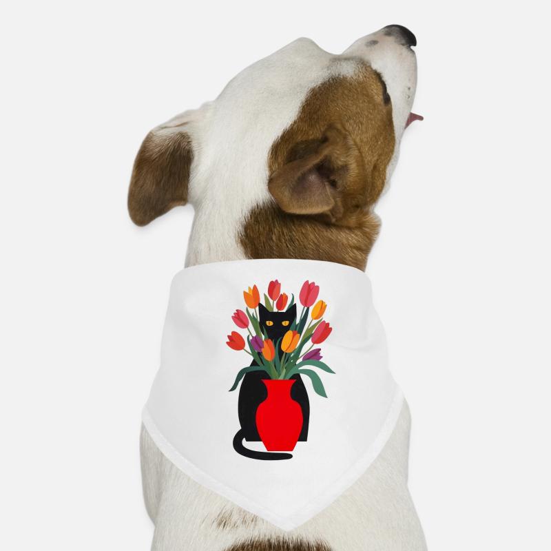 Schwarze Katze und Tulpen Hunde-Bandana