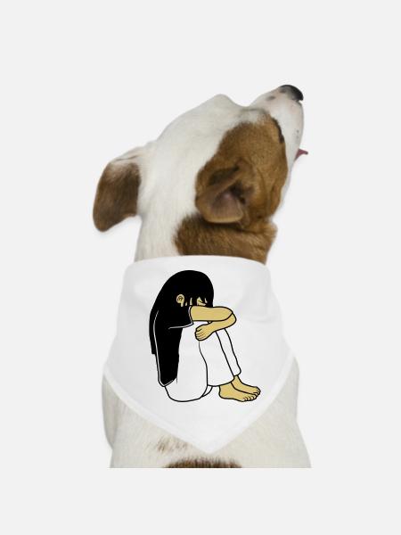 Sad sitting girl - Dog Bandana - white