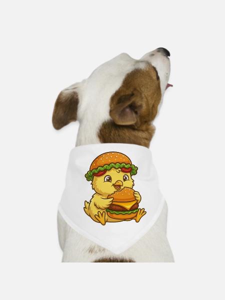 Petit poulet mignon Burger de dessin animé drôle - Bandana pour chien - blanc - Devant