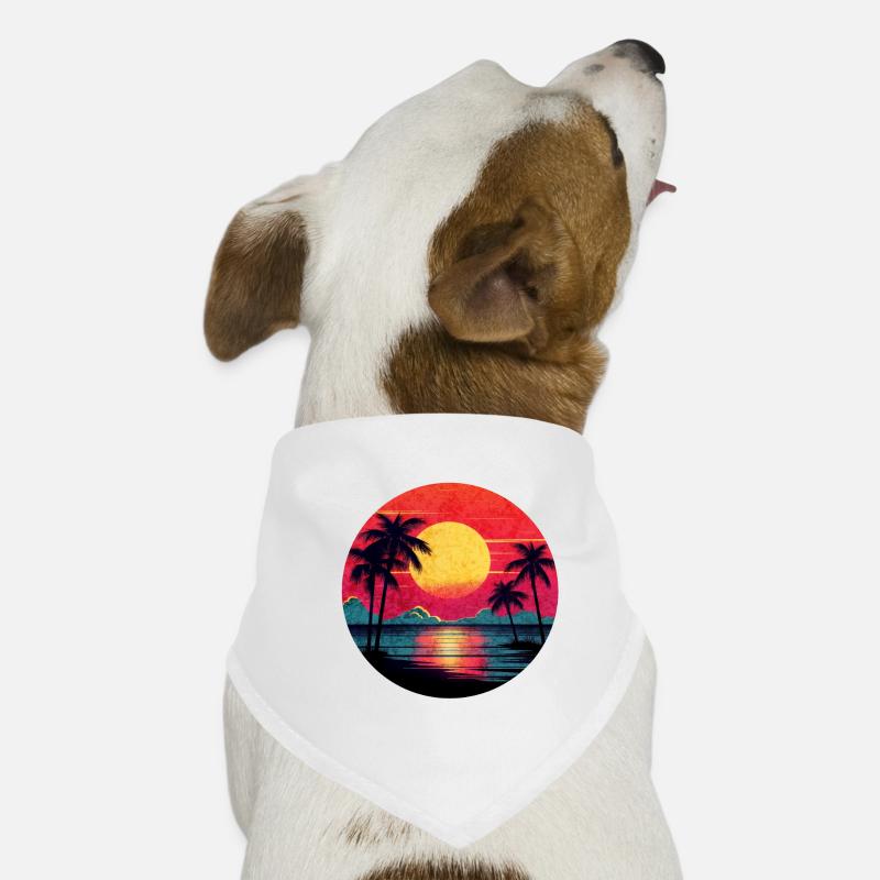 Vintage Sunset Graphic 70s Synthwave Retrowave - Hunde-Bandana - Weiß