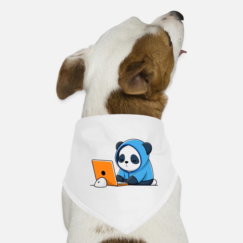 Cute hacker Panda sleeps in a hoodie in front of the PC Dog Bandana