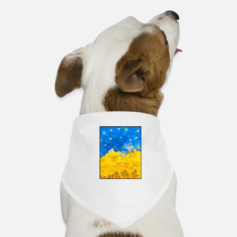 Pensées. Image de fleurs. Drapeau de l’Ukraine. UA Art - Bandana pour chien - blanc