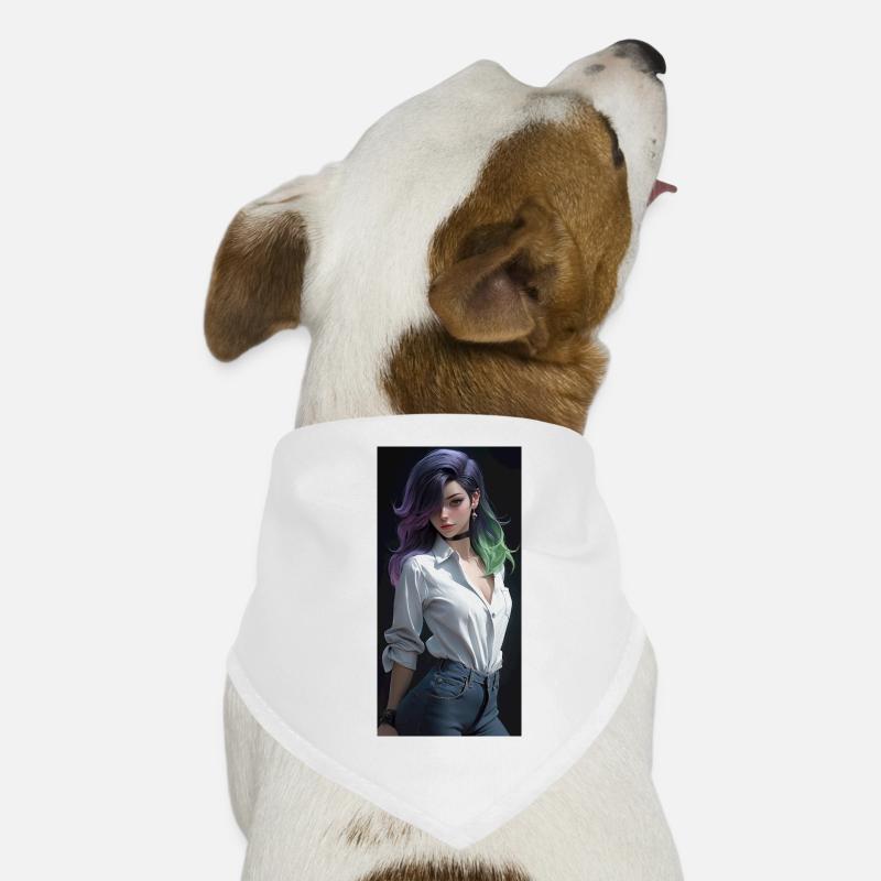 Ätherische Eleganz: Schöne Anime-Frau mit - Hunde-Bandana - Weiß