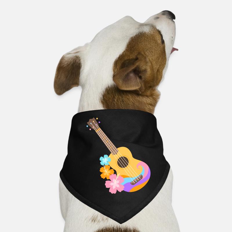 Colorful Ukulele Wave Pattern with Hibiscus Flowers Dog Bandana