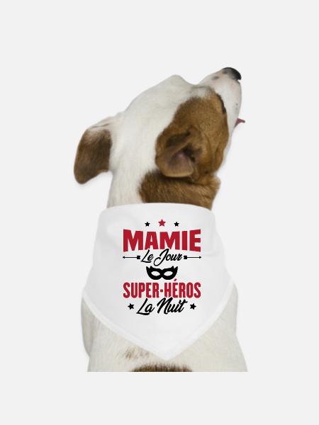 Mamie le jour super héros la nuit, Cadeau mamie - Bandana pour chien - blanc - Devant