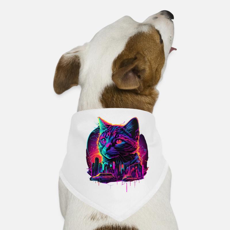 Synthwave Katze Sunset 80s Geschenk Hunde-Bandana