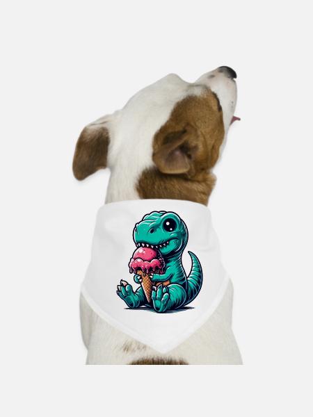 Cute T-Rex with Ice Dinosaur Gift - Dog Bandana - white - Front