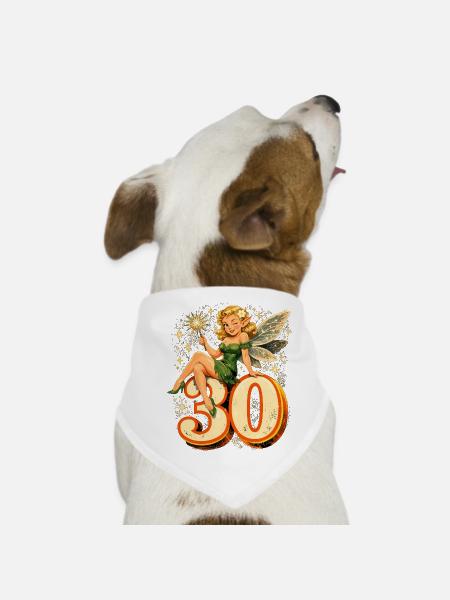 30e anniversaire rétro : Fée magique & Elfe - Bandana pour chien - blanc - Devant