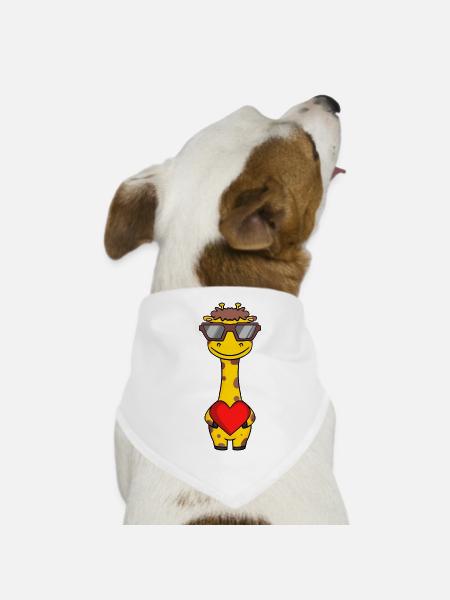 Giraffe mit Sonnenbrille und Herz - Hunde-Bandana - Weiß - Vorne