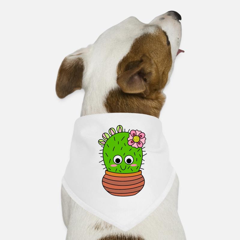Cactus Chunky Avec Fleur Rose Et Bourgeons - Bandana pour chien - blanc