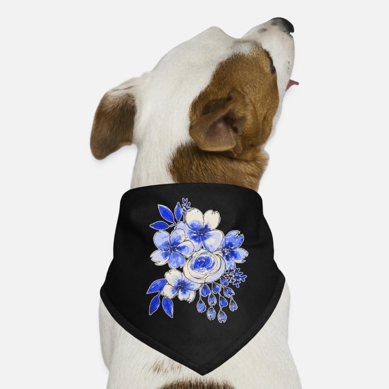 Bouquet bleu et blanc de fleurs Bandana pour chien
