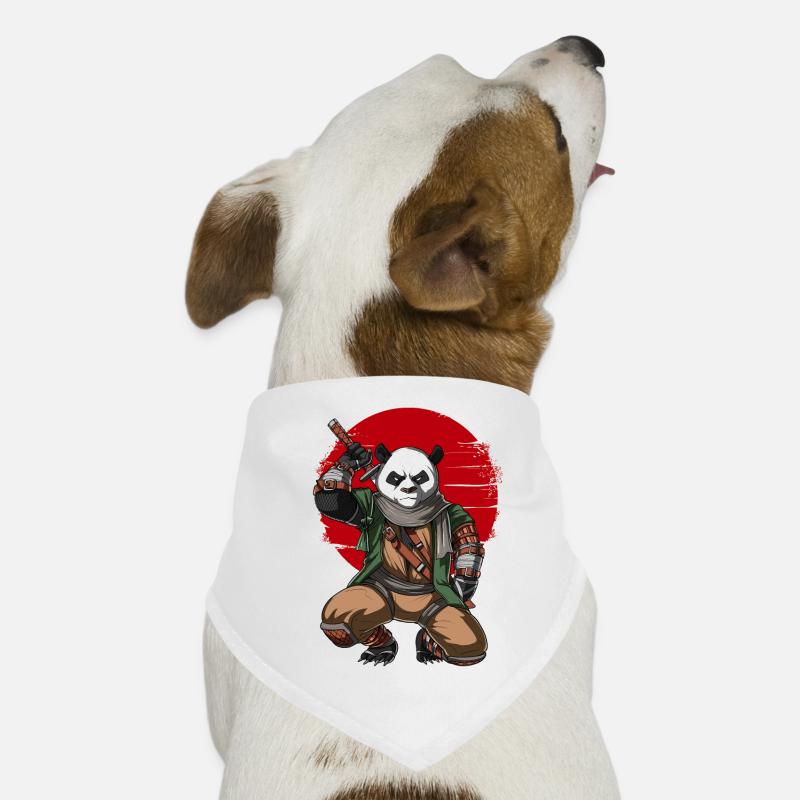 Panda Bear Ninja Samurai - Dog Bandana - white