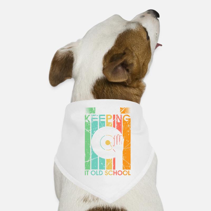 Platine vinyle old school disques vinyle DJ - Bandana pour chien - blanc