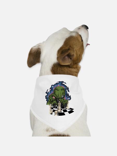 Green Alien With Chessboard - Chess - Dog Bandana - white