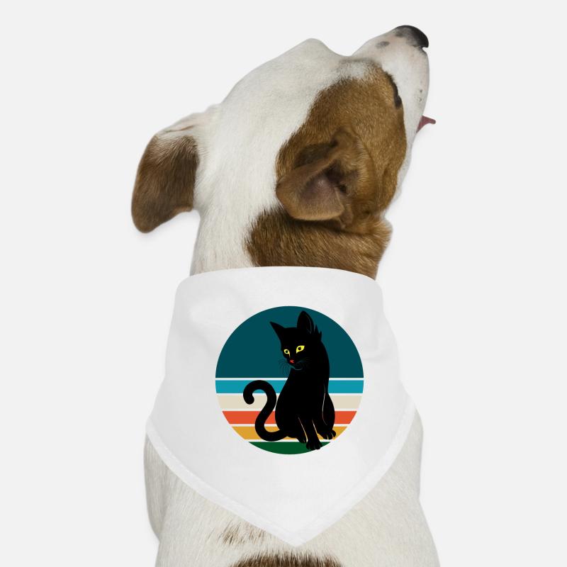 Coucher du soleil rétro assis de chat noir - Bandana pour chien - blanc