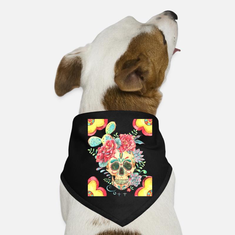 Crâne de sucre mexicain avec fleurs et cactus Bandana pour chien