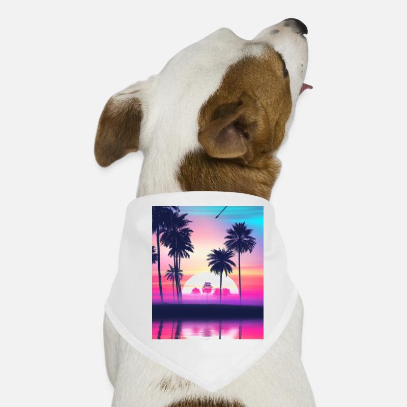 Vaporwave Sun Synthwave Sunset Palmen - Hunde-Bandana - Weiß