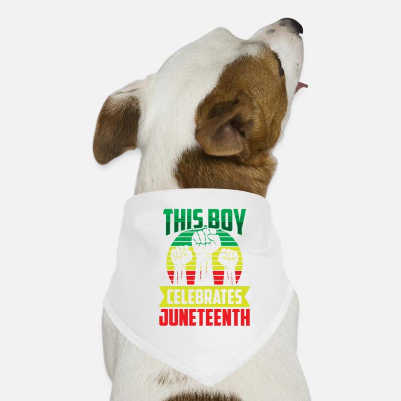 This boy celebrates the Juneteenth 1865 Black Dog Bandana