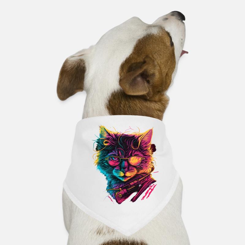Synthwave Cat 80s Gift Dog Bandana