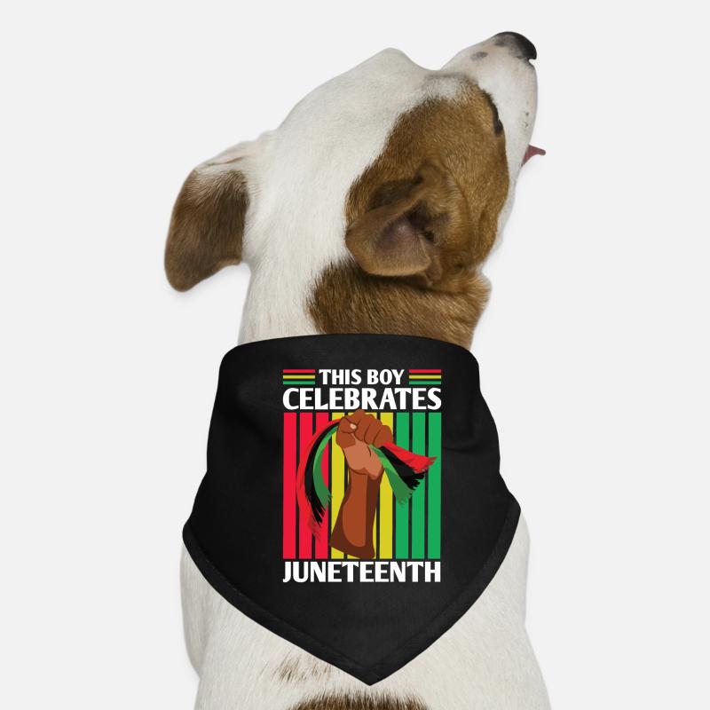 This boy celebrates the Juneteenth 1865 Black Dog Bandana