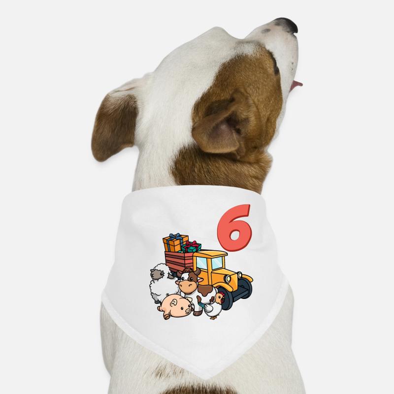 Ich bin schon 6 Traktor 6. Geburtstag - Hunde-Bandana - Weiß