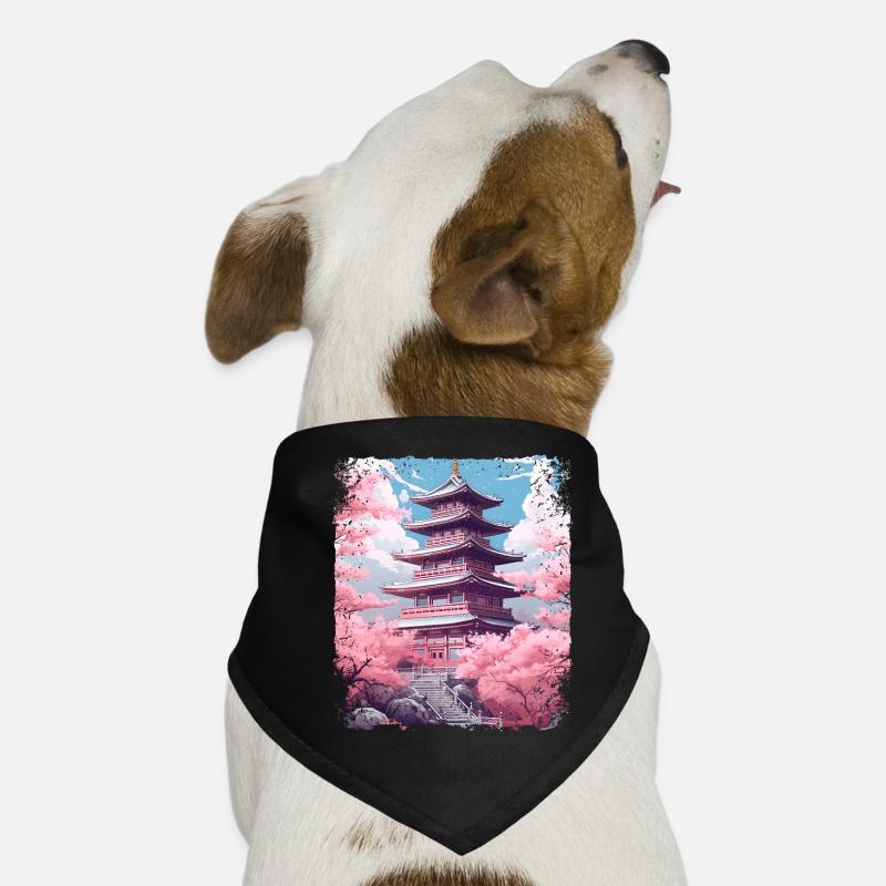 Kirschblüten-Sakura-Baum in einer Tempel-Dampfwelle Hunde-Bandana