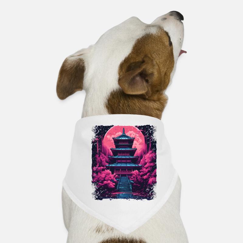 Vaporwave Cherry Blossom Sakura Tree dans un temple Bandana pour chien