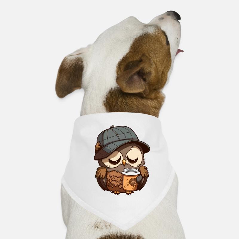 Müde Eule mit einem Kaffeebecher - Hunde-Bandana - Weiß