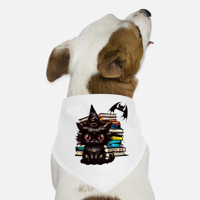 Cat with witch hat, magic books and bat Dog Bandana