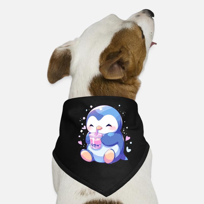 Kawaii Penguin Drinks Boba Bubble Tea Chibi Dog Bandana