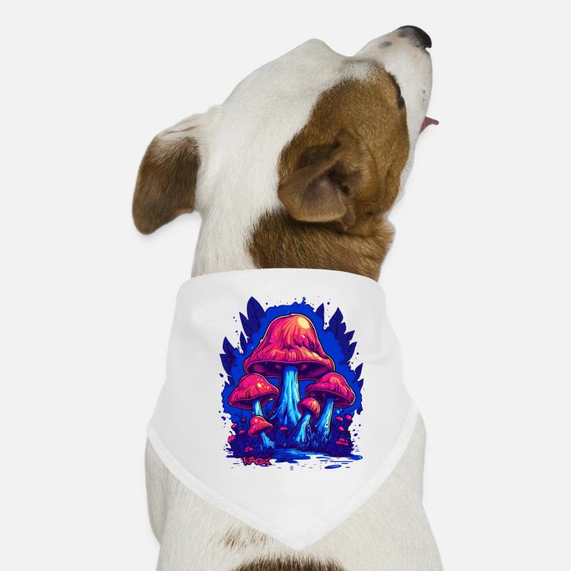 Seltsamer blau-pinker Pilzwald der Pilze - Hunde-Bandana - Weiß