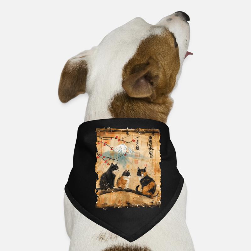Mt. Fuji Kitten Papyrus Scroll Retro Dog Bandana