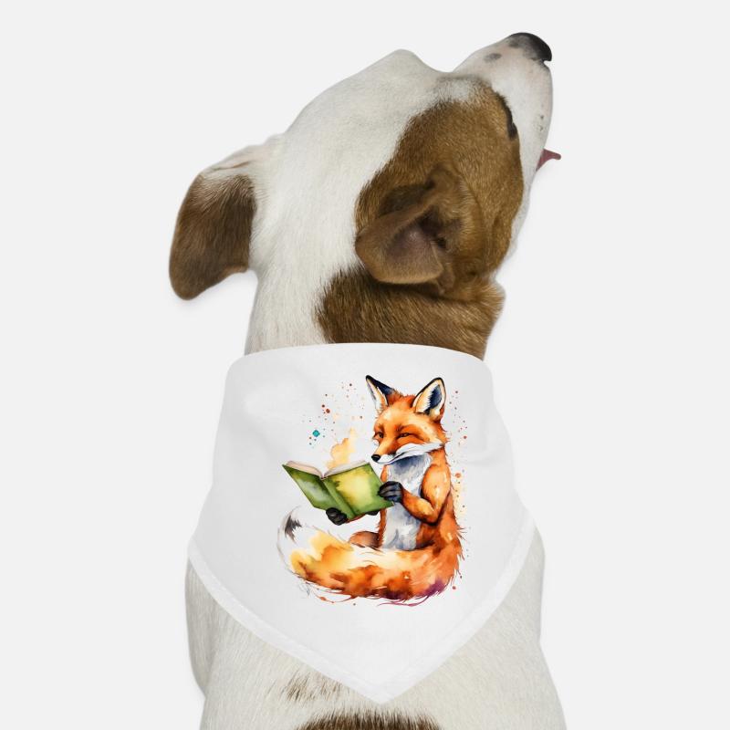 Fuchs Lesen Buch Bunt Tier Design Print - Hunde-Bandana - Weiß