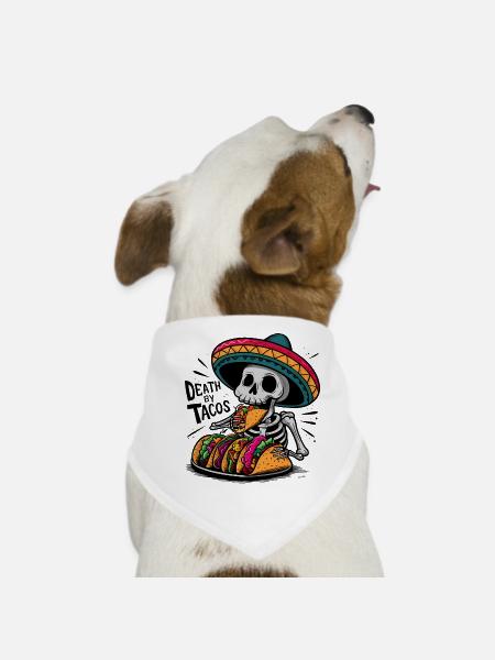Funny Skeleton Feast Death By Tacos Sombrero - Dog Bandana - white - Front