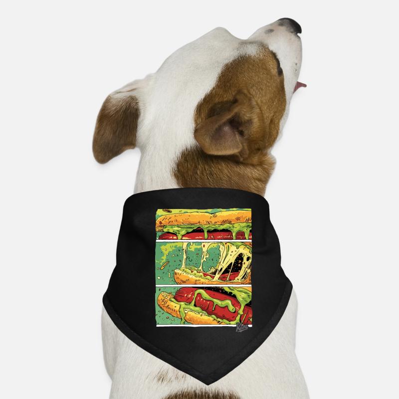 Comic panels: Cheese monster sausage in a bun Dog Bandana