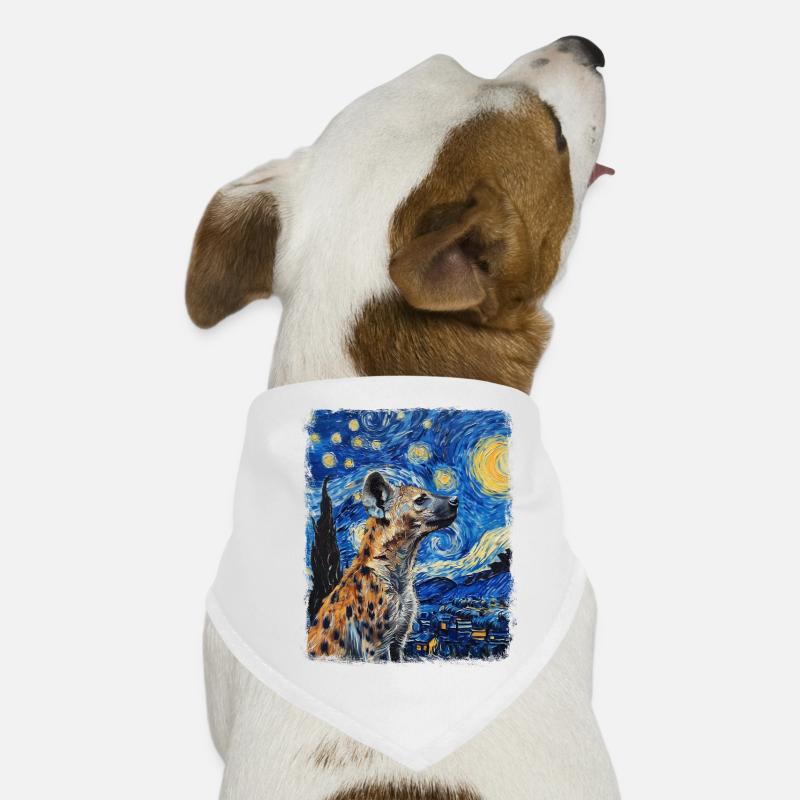 Hyäne Afrikanisches Tier Sternennacht-Gemälde - Hunde-Bandana - Weiß