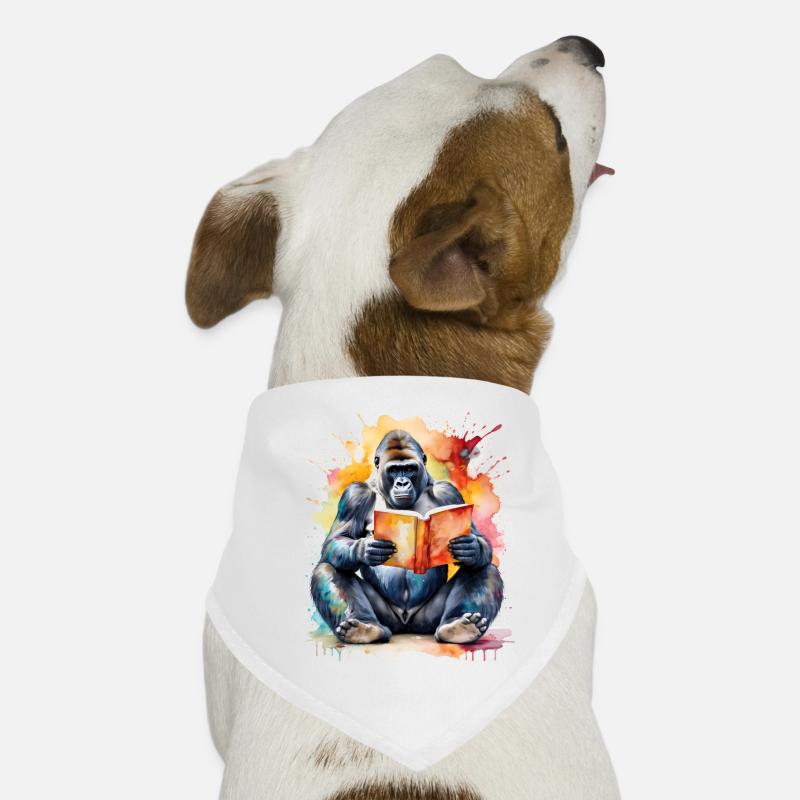Gorilla Reading Book Monkey Coloré Animal Design Imprimer Bandana pour chien