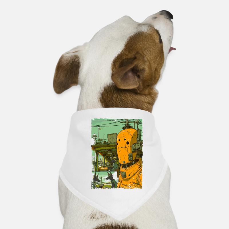 Cartoon of a sci-fi dystopia with robot Dog Bandana