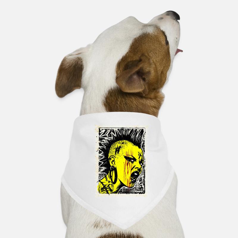 Femme punk sauvage avec mohawk et colère sur timbre-poste Bandana pour chien