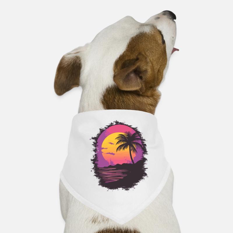 Plage Palmiers Coucher de soleil Été Bandana pour chien