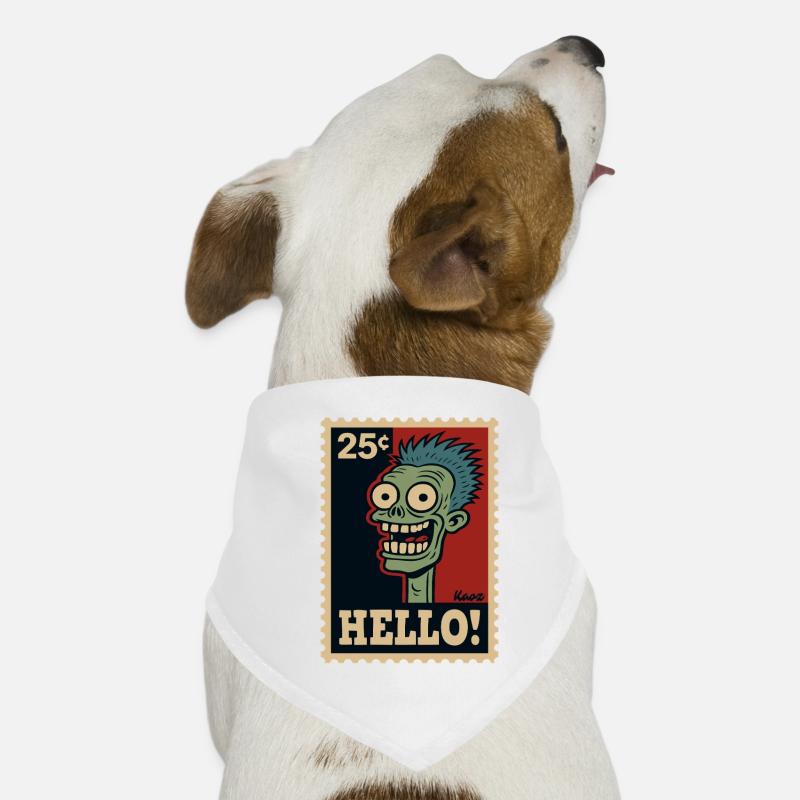 Comic zombie on postage stamp with "HELLO!" Dog Bandana