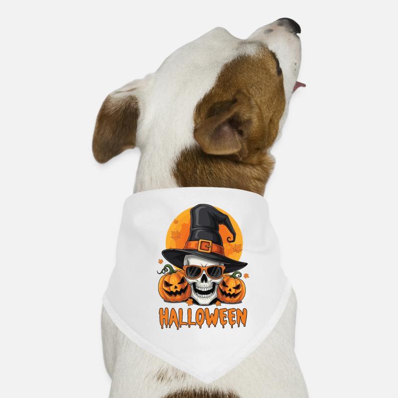 Skeleton with witch hat and pumpkins Dog Bandana